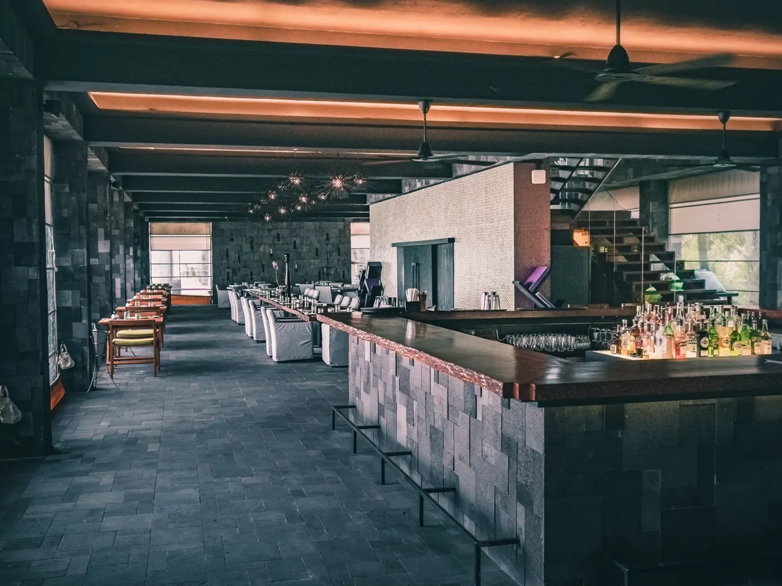 Warmly lit restaurant with an intimate atmosphere